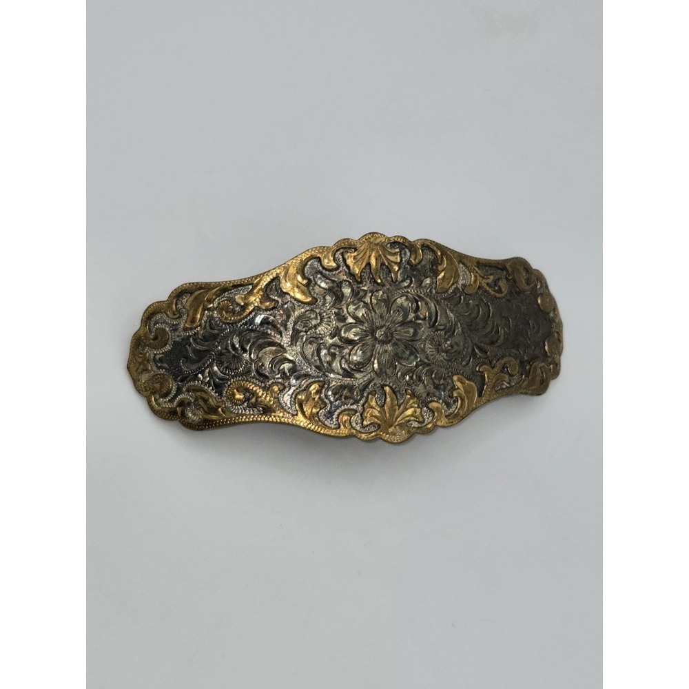 Vintage Ornate‎ Repoussé Floral Silver & Gold Barette